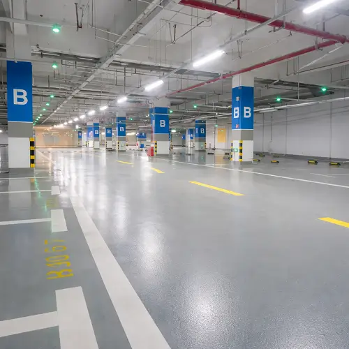 Heavy-duty epoxy mall parking flooring in Dubai Marina shopping center