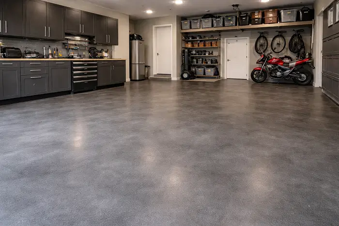 Heavy-duty microcement garage flooring with polymer reinforcement in UAE commercial workshop