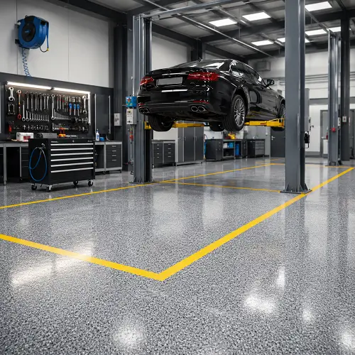 Heavy-duty workshop flooring in UAE mechanical workshop with epoxy